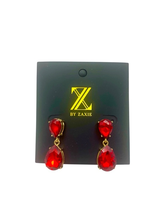 By Zaxie Jewelry - By Zaxie Gold Plated & Red Chunky Rhinestone Teardrop Costume Jewelry Earrings